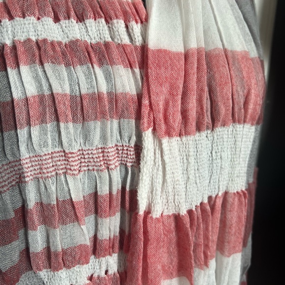 Red, White and Gray Thin Fringe Scarf - Picture 4 of 5